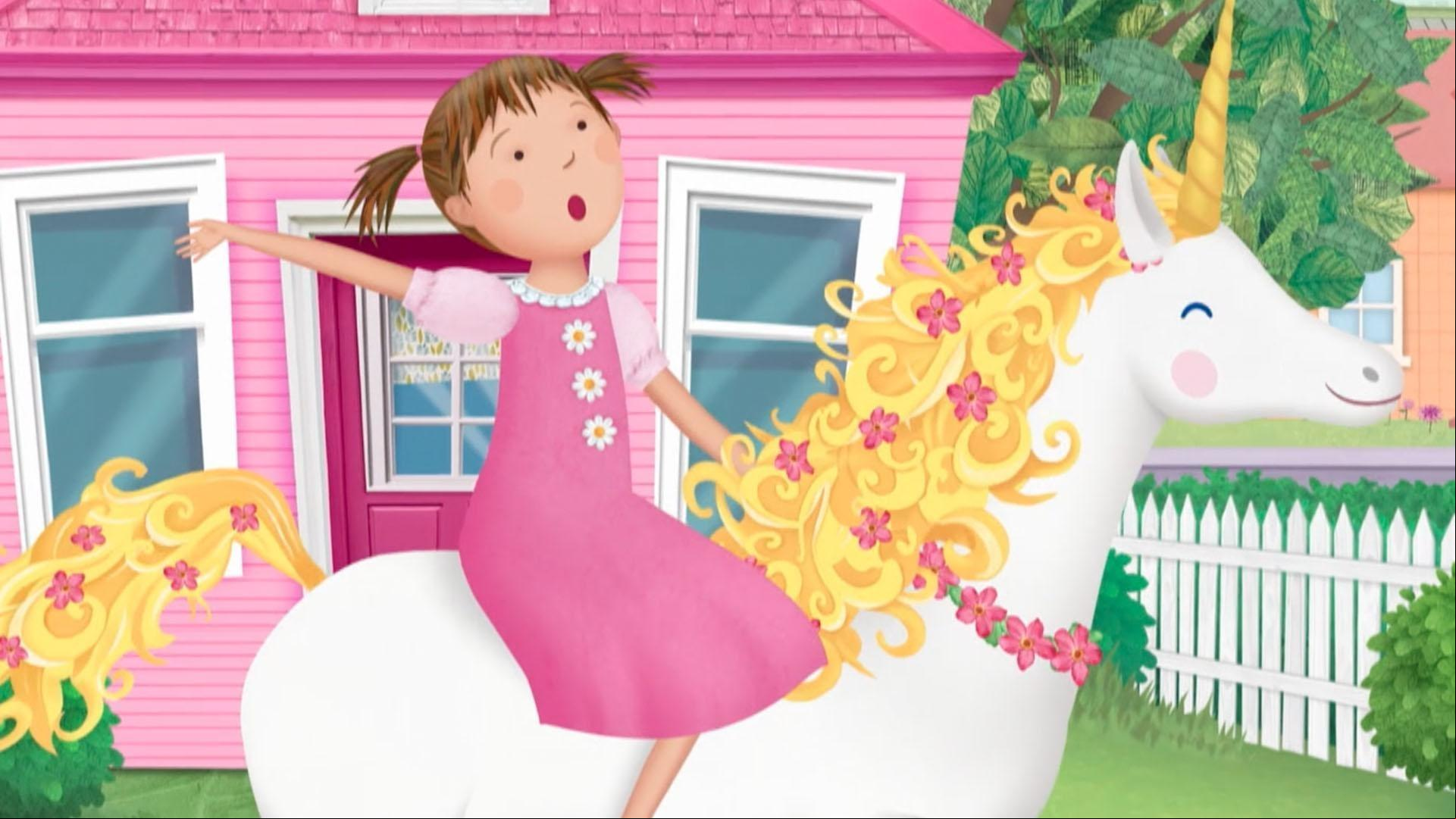 Pinkalicious introduces her friends to Goldie the Unicorn. / Goldie goes to school.