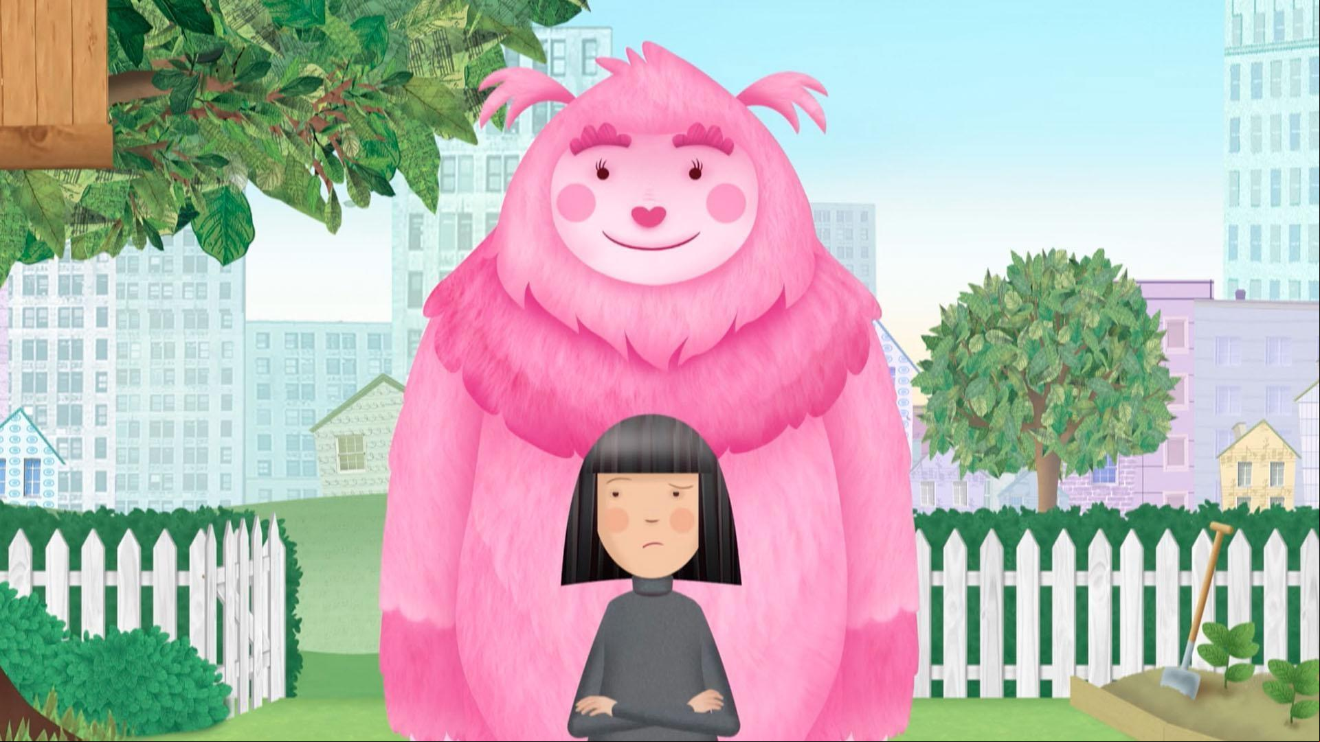 Pinkalicious learns the legend of Pinkfoot. / Pinkalicious meets a mossling named Flossie.